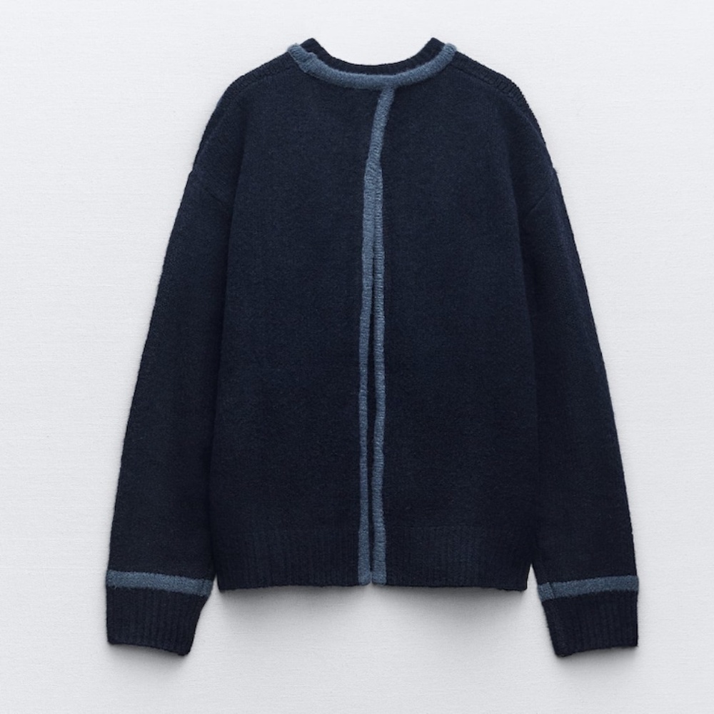 Zara navy blue open back soft knit sweater NWT